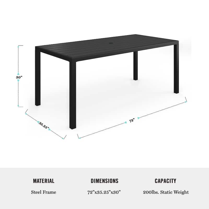 72" All-Weather Steel Frame Patio Table with Slatted Top and Umbrella Hole - 35.25"W x 72"D x 30"H