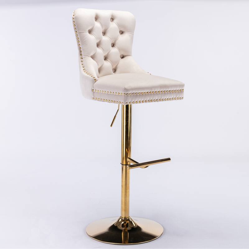 Modern Golden Swivel Velvet Barstools with Adjustable Height, Tufted Design for Kitchen and Pub - Set of 2