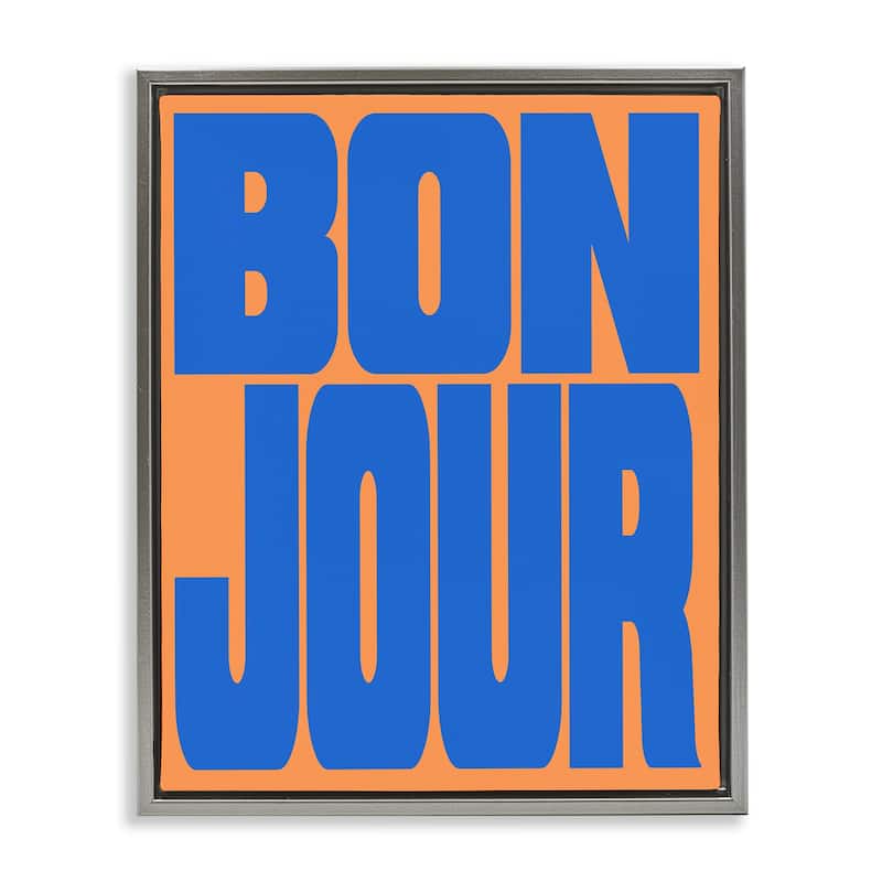Stupell Bonjour Blue & Orange Framed Floater Canvas Wall Art Design By House of Lulu - 25 x 31 - Grey