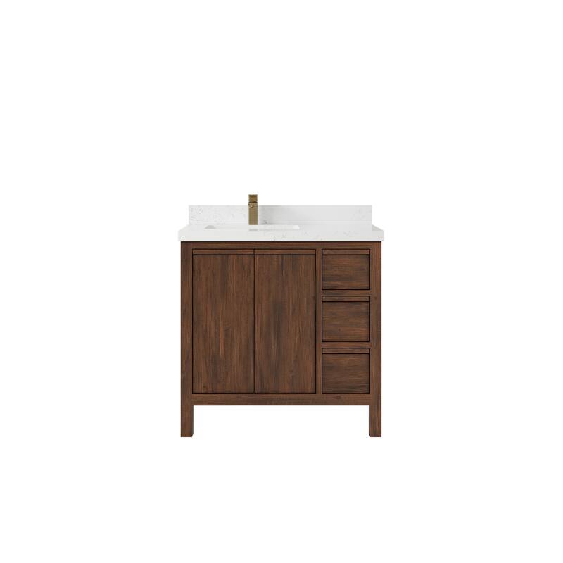 Willow Collections 36 in. W x 22 in. D Elizabeth Solid Teak Left Offset Sink Bathroom Vanity with Countertop - 2" Empira White - Dark Walnut