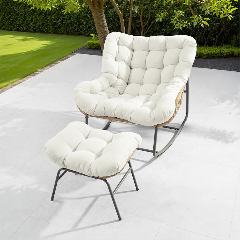 Corvus Hailar Outdoor Wicker Rocking Chair with Ottoman
