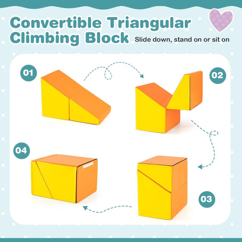 Multicolor PU Foam Climbing Blocks 6 Pieces, Safe, Versatile, Educational Playset for Kids, Tunnel - 16" x 12" x 10" (L x W x H)