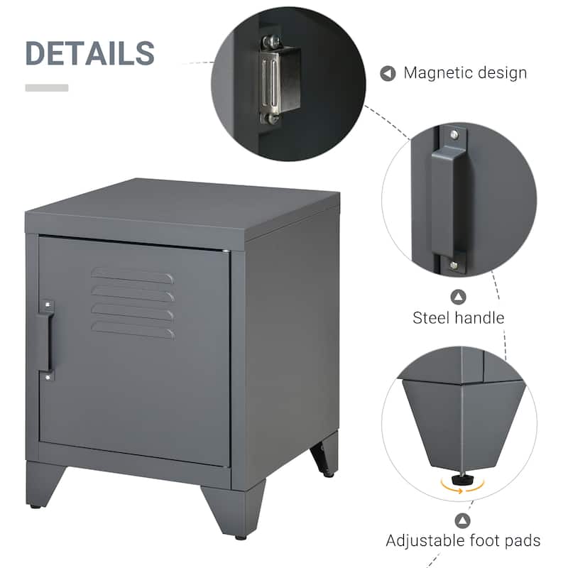 HOMCOM Industrial End Table, Living Room Side Table with Locker-Style Door and Adjustable Shelf - 15.75"x15.75"x19.75"