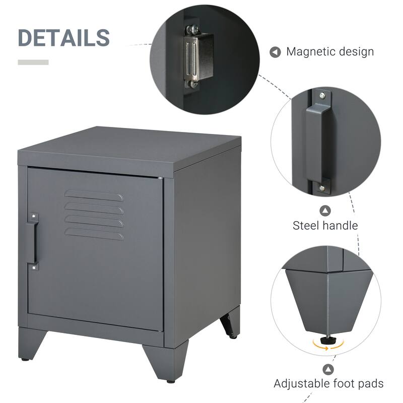 Steel End Table with Adjustable Shelf and Magnetic Door Storage
