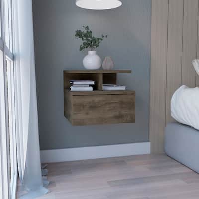 Modern easy-to install bedside Nightstand,Wall Mounted with Single Drawer and 2-Tier Shelf,for Bedroom,Closet,Entryway