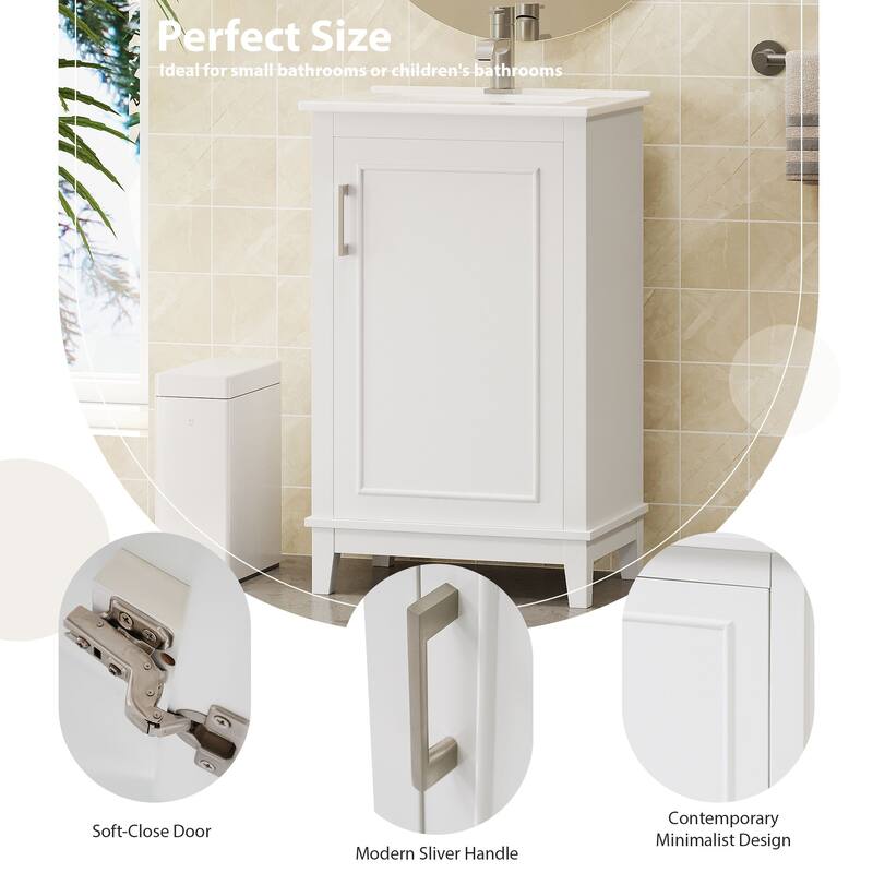 Modern 20" Bathroom Vanity with Freestanding Cabinet, Integrated Ceramic Basin & Storage