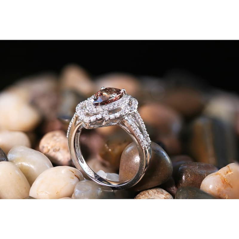 Auriya 14k White Gold 1 3/4ct Pear-Shaped Rare Pink Sapphire and 5/8ct TDW Diamond Halo Engagement Ring