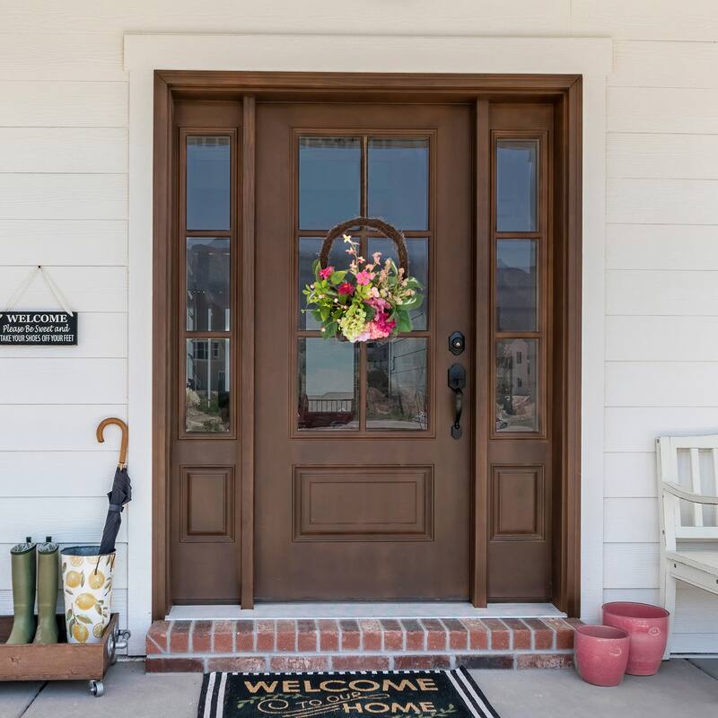 Leafy Hydrangea Floral Spring Hanging Basket - 16" - Pink