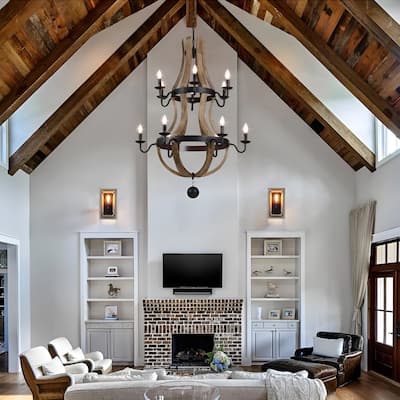 12 Light French Country Style Two Tier Wine Barrel Chandelier