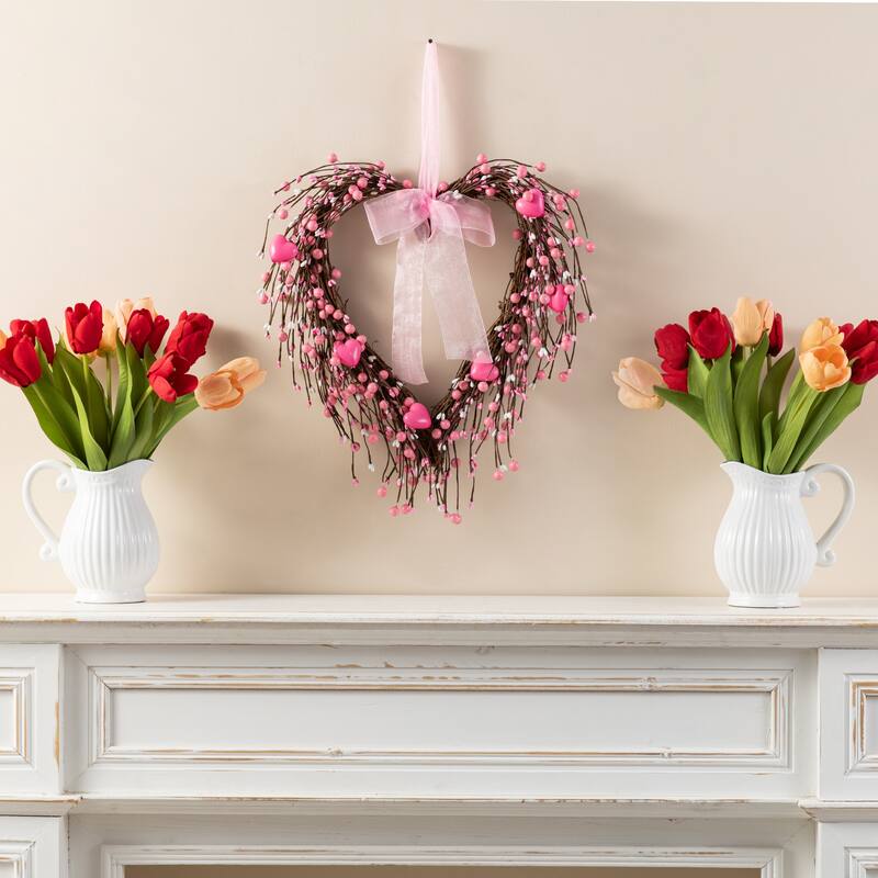 Glitzhome Valentine's Berry Heart Wreath Wall Hanging Decor