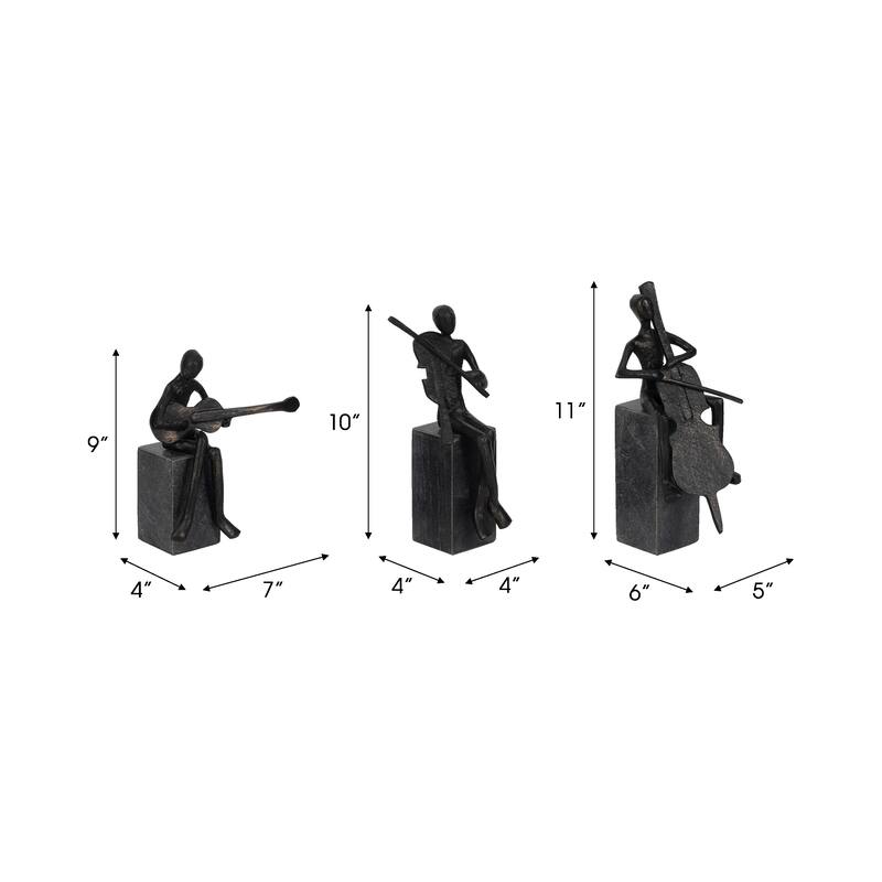 Sagebrook Home 9/10/11" Aston Musicians, Black, Elegant Sculptures, Black, Set of 3 - 5" x 6" x 11"
