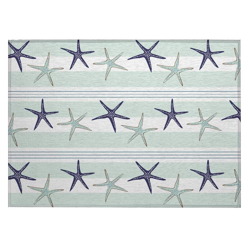 Indoor/ Outdoor Surfside Starfish Stripes Washable Rug New - Seaglass - 1'8" x 2'6"