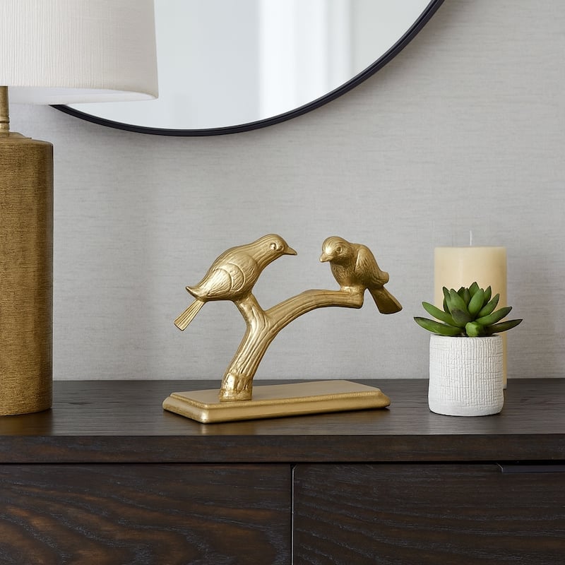 Decorative Metal Charming Birds Figurine - 10", Gold & Metallic - 9.5"