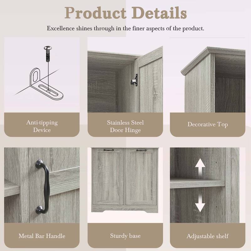 Stylish and Functional Bathroom Storage Cabinet with Doors,Drawers,Tilt-Out Laundry Hamper