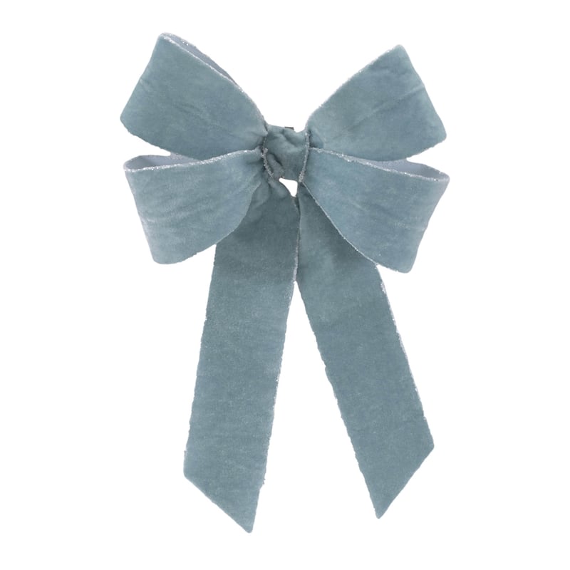 Set of 2 Blue Glitter Bows Clip On for Holiday Tree or Garland - 8.75” x 5” x 11.75” - Blue