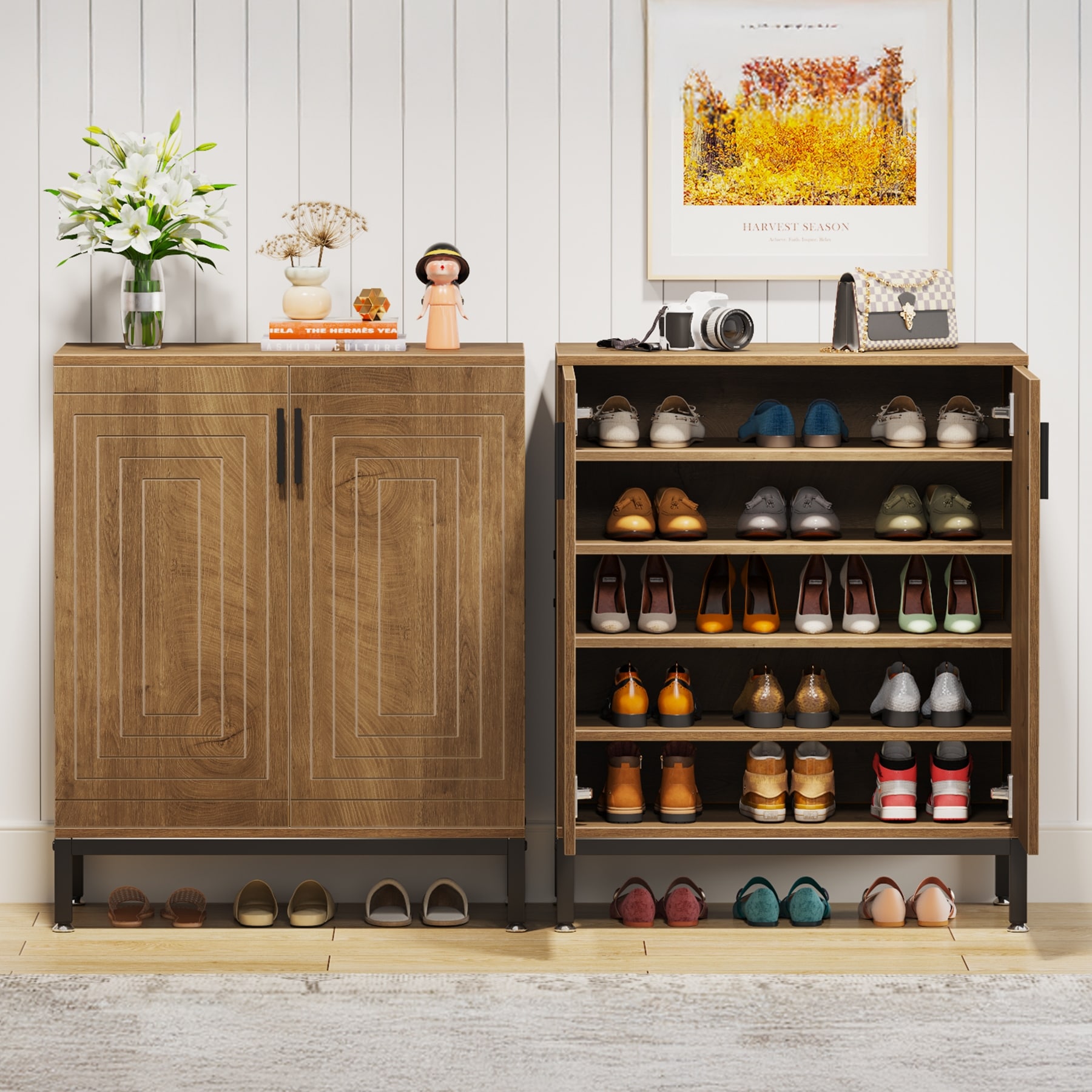 20 Pairs Shoe Storage Cabinet for Entryway, Freestanding Shoe Rack