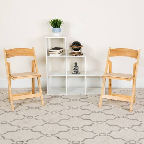 Wood Folding Chair with Vinyl Padded Seat (Set of 2)
