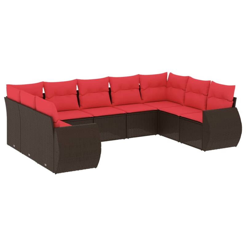 vidaXL 9 Piece Patio Sofa Set with Cushions Grey Poly Rattan - 24.4" x 24.4" x 27.2"