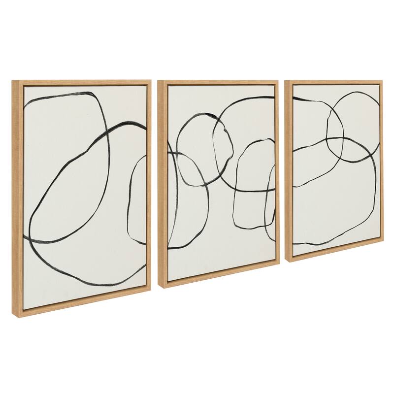 Kate and Laurel Sylvie Dancing Circles BW Framed Canvas by Teju Reval - Natural - 3 Piece 18x24