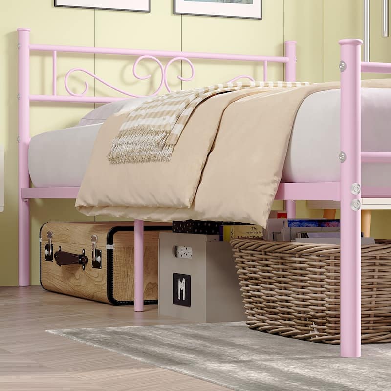 VECELO 2-Pack Twin Bed Frame for Kids Metal Bed Frame with Headboard No Box Spring Needed Twin Size Bed Under Bed Storage