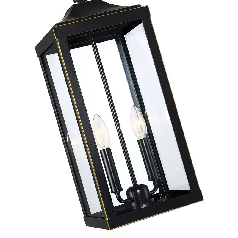2-Light Bronze Large Transitional Outdoor Hanging Pendant Light with Clear Glass - 20 in. H