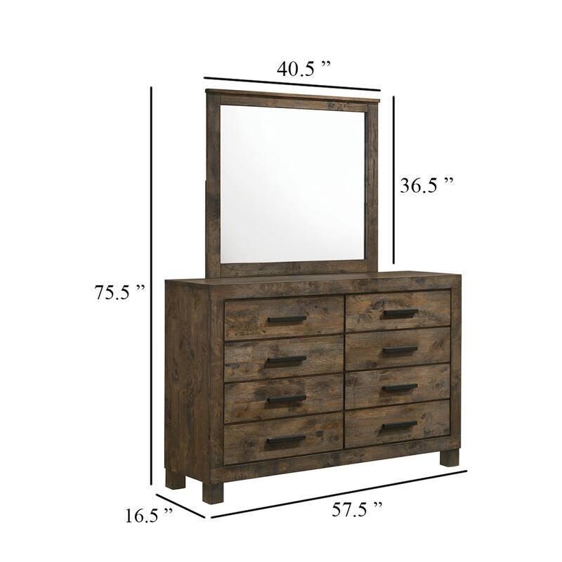 Frio 2pc Wide Dresser and Mirror Set, 8 Drawers, Golden Brown Wood