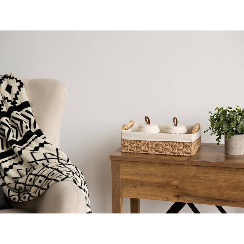 2-pack Natural Wicker Baskets with Liner and Handle, Storage Basket for Bathroom, Living Room, Kitchen - 3.25"D x 12"W x 7.75"H