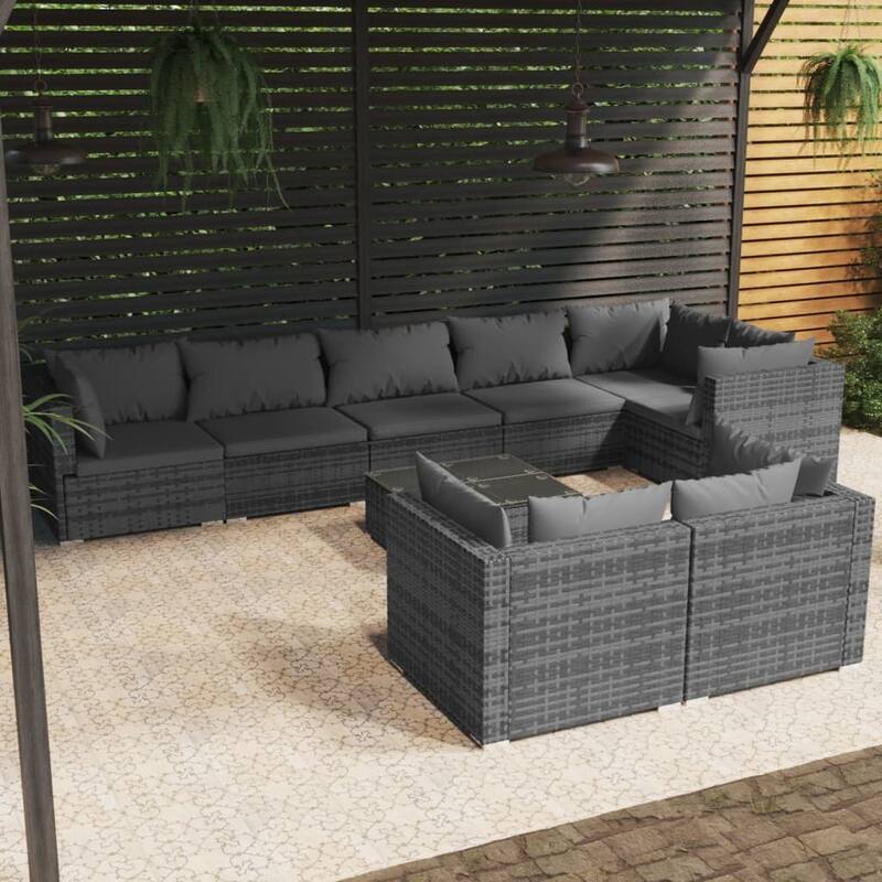 vidaXL Patio Lounge Set Outdoor Sectional Sofa Set Table Garden Poly Rattan - 27.6" x 27.6" x 23.8" - Grey 9 Piece