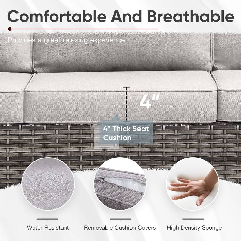 Outdoor Sofa Swivel Chairs Ottomans and Fire Pit Table