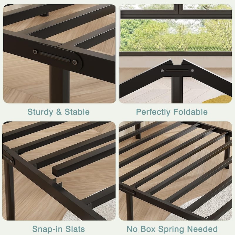 VECELO Classic Twin Size Metal Bed Frame Shell Design with Roman Columns Sturdy Twin Bed Frame for Kids Space-Saving Twin Bed