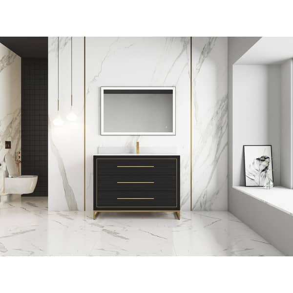 slide 3 of 6, None Barsalona 48" Bathroom Vanity Dawn grey Finish , Golden Brass Hardware Grey - Textured - Single Vanities
