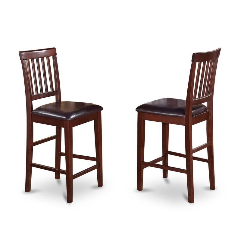 East West Furniture 3 Piece Counter Height Pub Set- a Square Dining Table and 2 Kitchen Chairs, Mahogany(Seat Type Options)