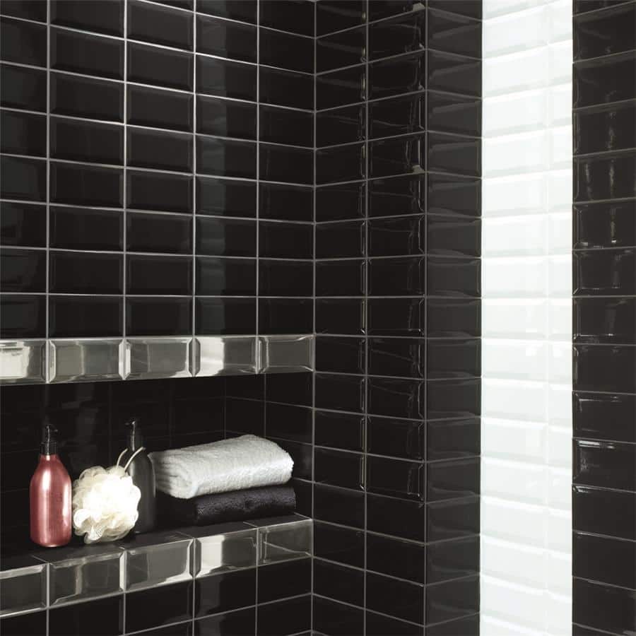 Merola Tile Crown Heights Beveled Glossy Black 3" x 6" Ceramic Wall Tile