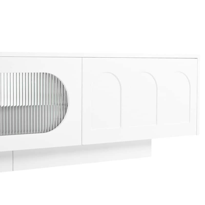 Roomfitters Modern TV Cabinet for TVs up to 95", Arched Fluted Glass Doors, Functional Media Console with Adjustable Storage