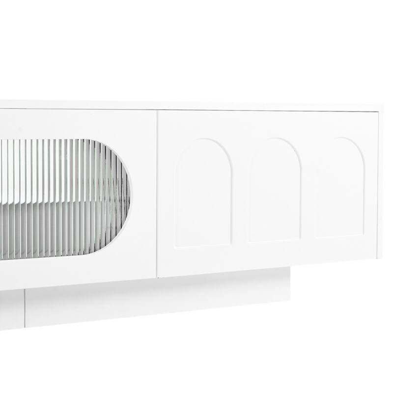 White 86" TV Stand with LED, Storage & Glass Doors for TVs Up to 95"