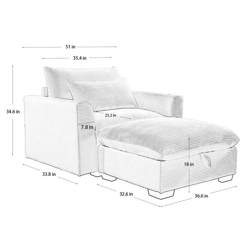 GDFStudio- Briarwood Corduroy Sofa With Storage Ottoman
