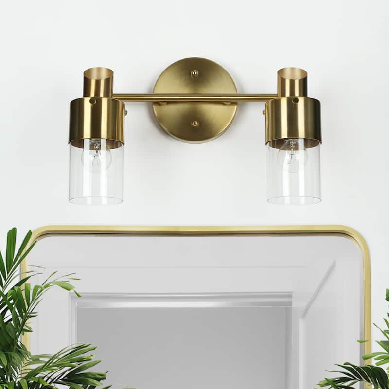 Modern 1/2/3-Light Dimmable Gold Bathroom Vanity Light Cylinder Glass Wall Sconces - 2-Light