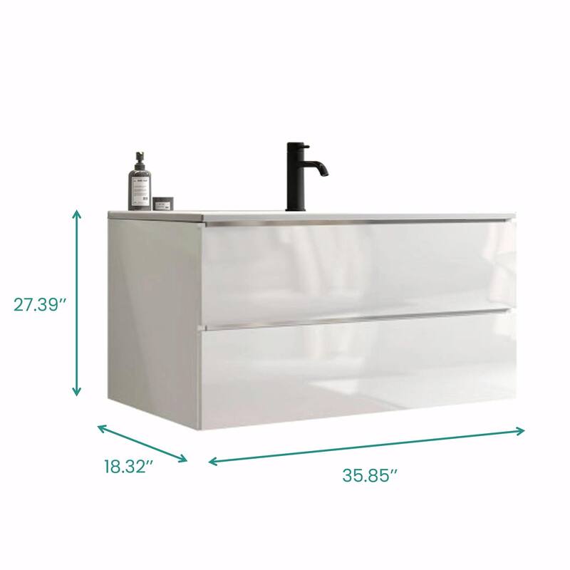Bathroom Vanity with Ceramic Sink and Single Hole, Large Storage Floating Bathroom Vanity