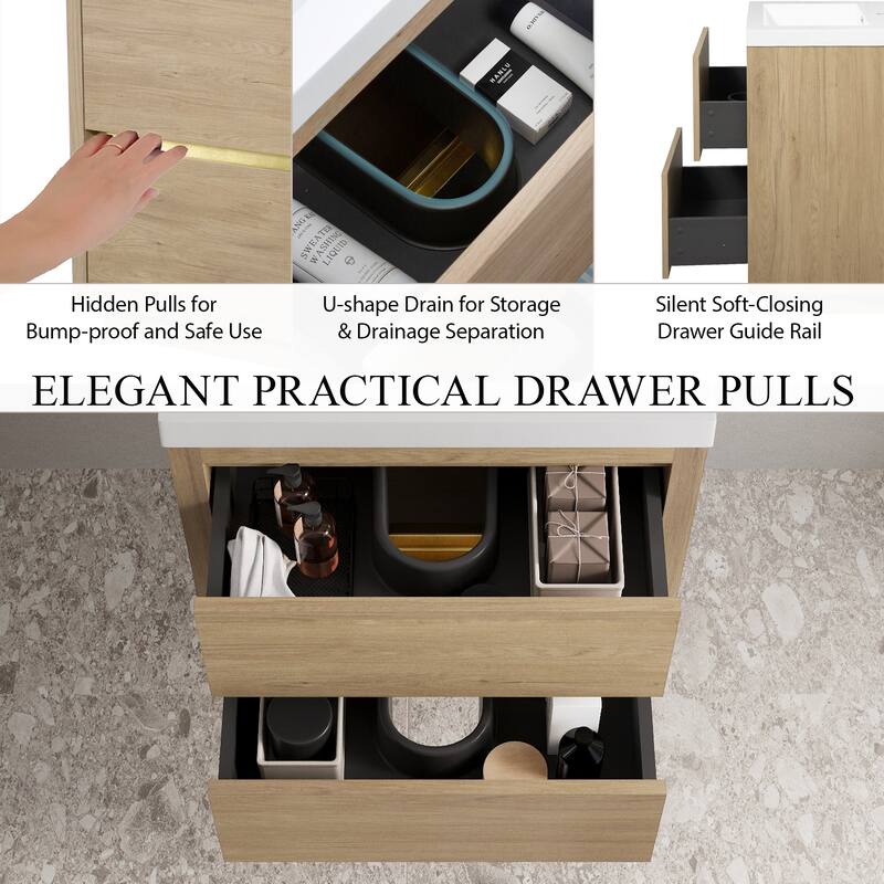 24"/30"/36"Wall Mounted Bathroom Vanity w/ Sink and Soft Close Drawers