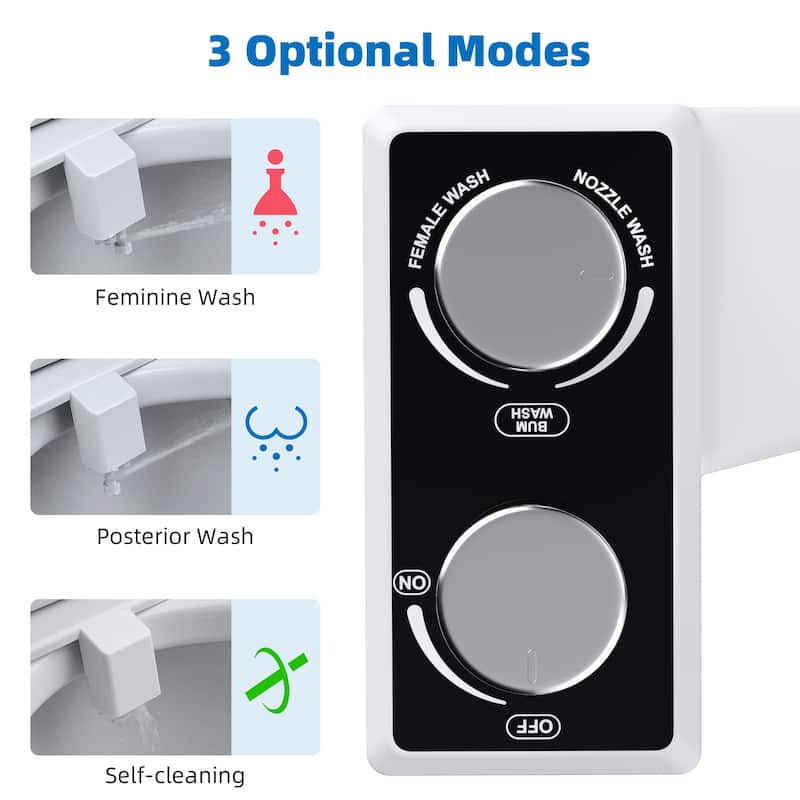 Dual Nozzle for Frontal & Rear Wash Self Cleaning Bidet Attachment