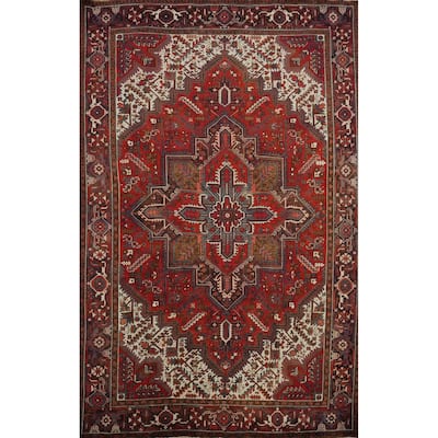 Hand Knotted Oriental 100% Wool Carpet Traditional Medallion Red Heriz Area Rug - 10' 9'' X 7' 11''