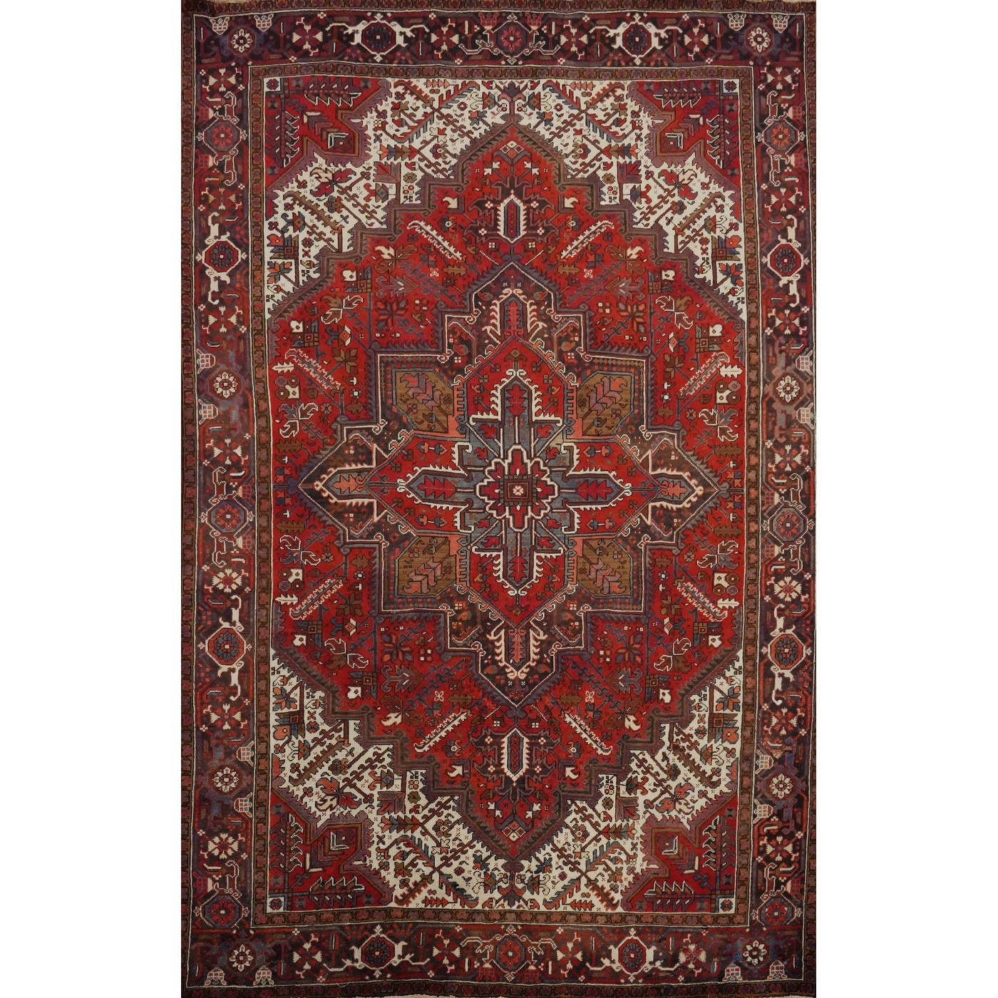 Hand Knotted Oriental 100% Wool Carpet Traditional Medallion Red Heriz Area Rug - 10' 9'' X 7' 11''