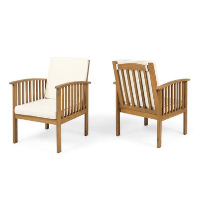 Gerry Outdoor Club Chairs Set of 2, Cream Fabric, Slatted Light Brown