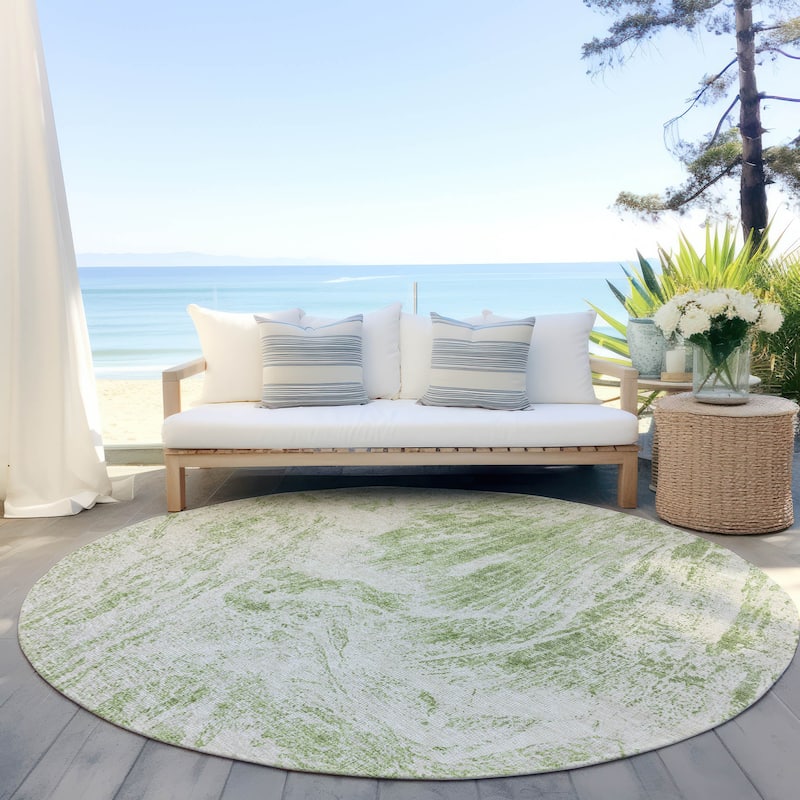 Machine Washable Indoor/ Outdoor Modern Abstract Chantille Rug - Aloe - 8' x 8'