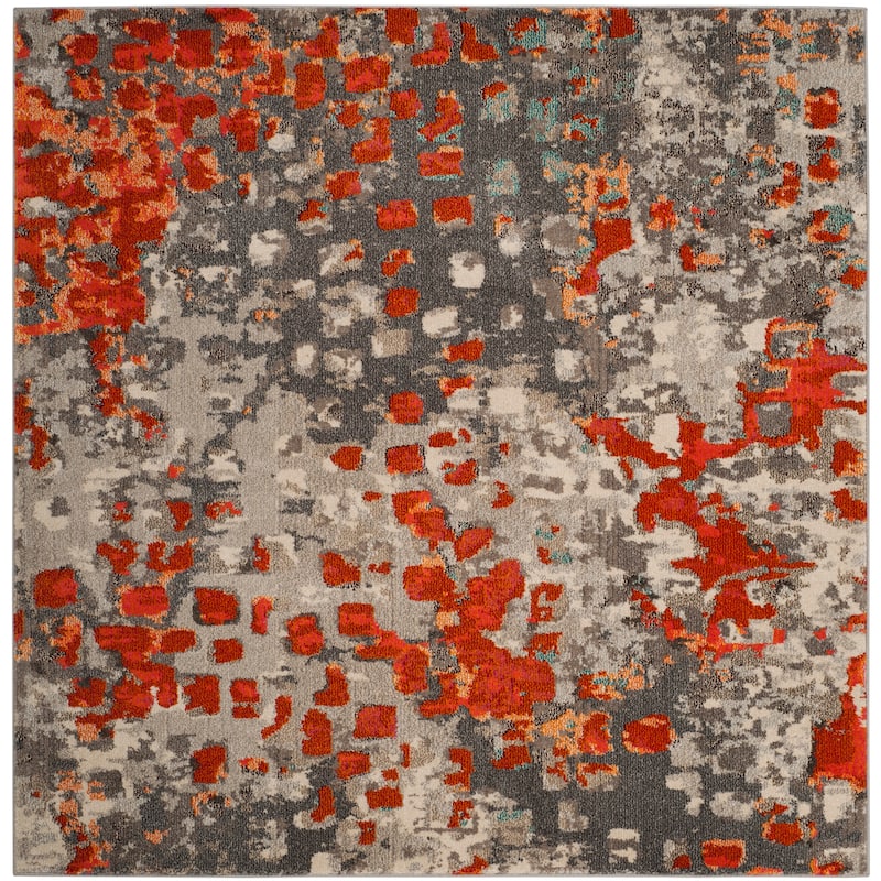SAFAVIEH Monaco Panna Boho Abstract Modern Watercolor Area Rug - 6'7" Square - Grey/Orange