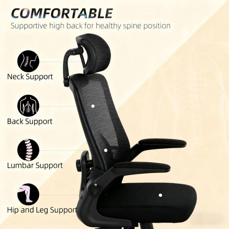 Ergonomic Desk Chair with Flip-up Armrest,Mesh Office Chair,Rotatable Headrest, Adjustable Lumbar Support