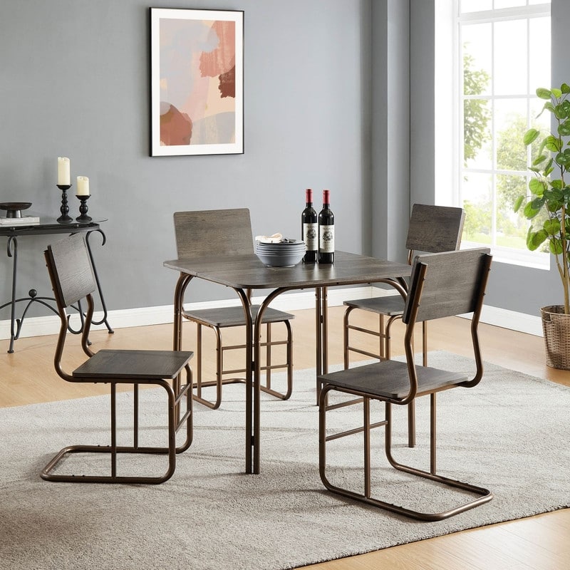 Mieres 5-Piece Dining Table, Kitchen Table and Chair Set, Rectangular Dining Room Table Set with 4 Backrest Chairs
