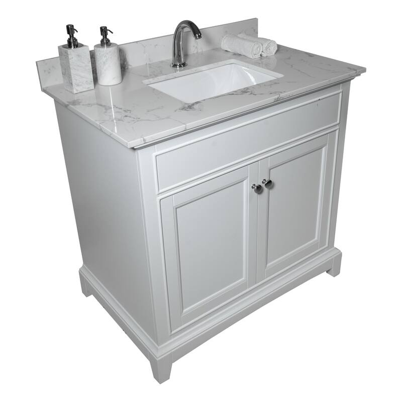 31 in./ 37 in./ 43 in. Carrara White Engineered Stone Bathroom Vanity