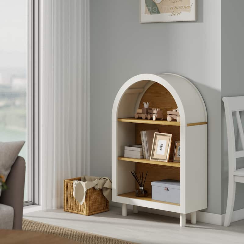 Arched Small Bookcase,Arched Storage Cabinet,Wooden Modern Arched Top Bookshelf with 3 Shelves, 3-Tier Storage Shelf