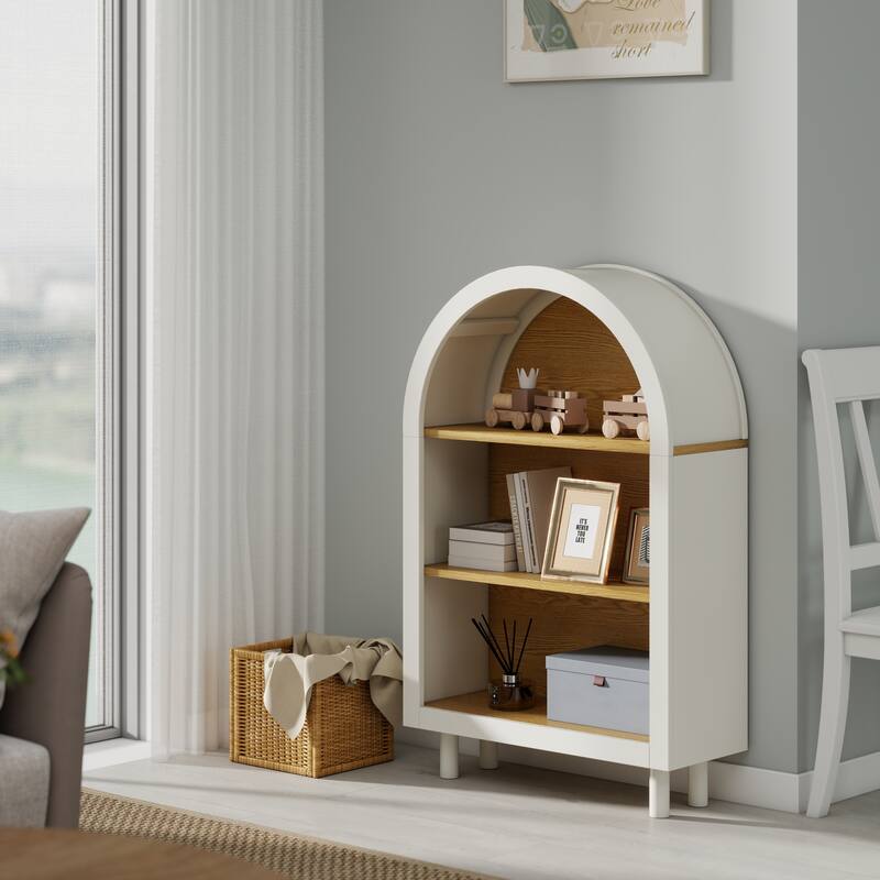 GDFStudio - Avery Elegant Arched Small Bookcase with Modern Storage Solutions - 3-Tier Storage